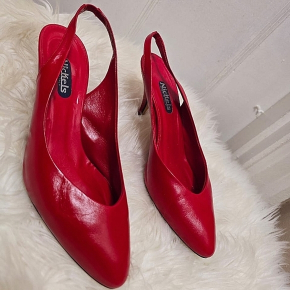 Nickels Slingback Red Heels Pointed Toe Shoe. Size 8.5B🌴✌️ - Picture 3 of 9